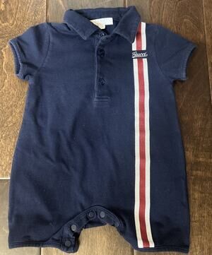 Gucci baby romper signature web stripe collared 3/6 months
